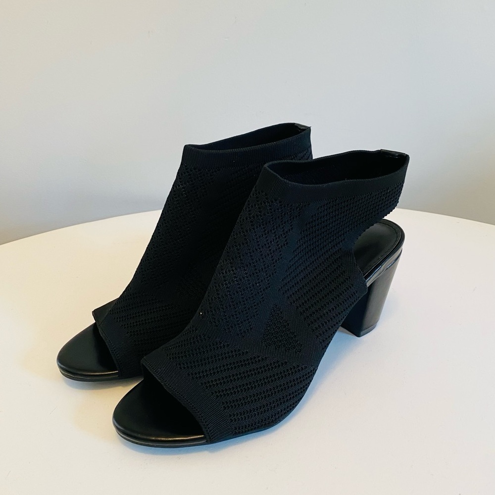 Peep Toe Booties, Size 40, Minimalist Open Toe Chunky Heeled Slingback Boots - Picture 9 of 9